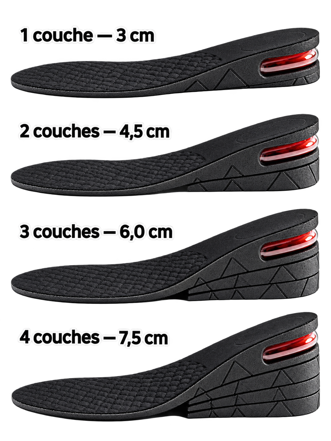 Mollo Lift réglable en 4 hauteurs : 3 cm, 4,5 cm, 6 cm et 7,5 cm